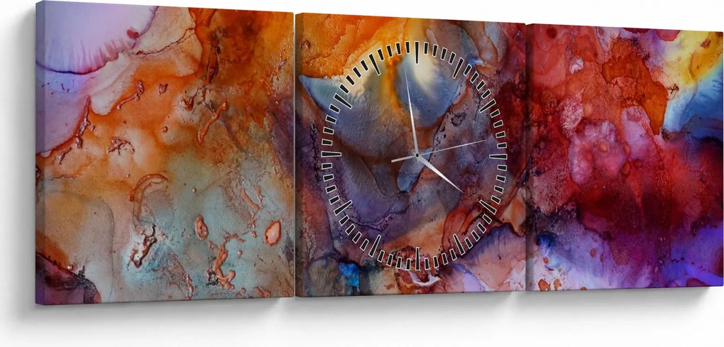 Obraz - Abstrakcyjna sztuka tuszu (z zegarem) (90x30 cm)