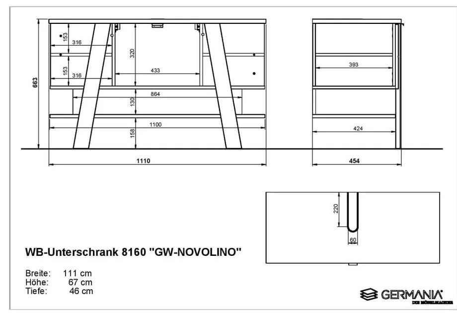 Biała szafka pod umywalkę w dekorze dębu 111x67 cm Novolino – Germania
