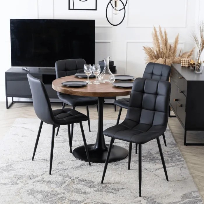 Stół Okrągły LINO 100 cm Dąb Rustykalny/Czarny Nowoczesny Loft