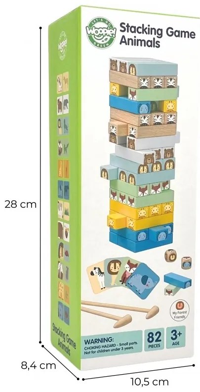 Woopie green gra zręcznościowa "chwiejąca wieża" zwierzęta 82 el. fsc
