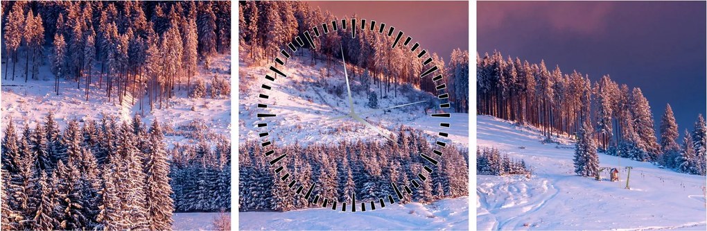 Obraz zimowego krajobrazu (z zegarem) (90x30 cm)