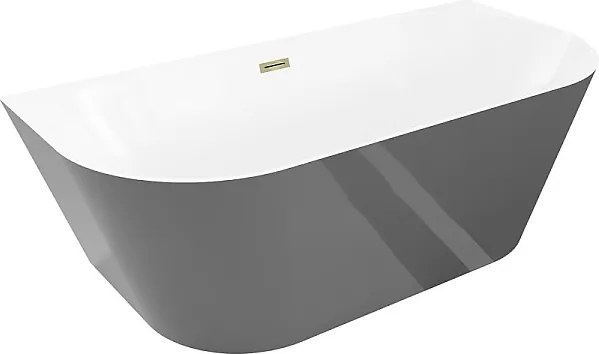 Mexen Oval Slim wanna wolnostojąca przyścienna 170 x 80 cm, biała/szara, przelew złoty - 52661708062-50