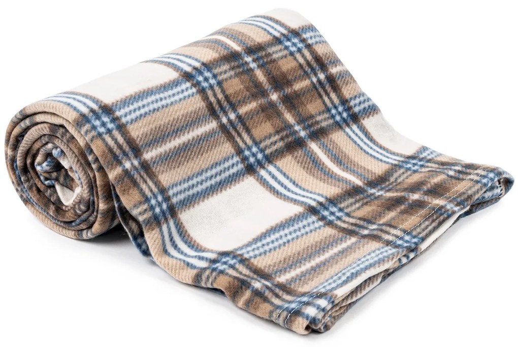 Koc polarowy brązowo-niebiesko-biały, 150 x 200 cm