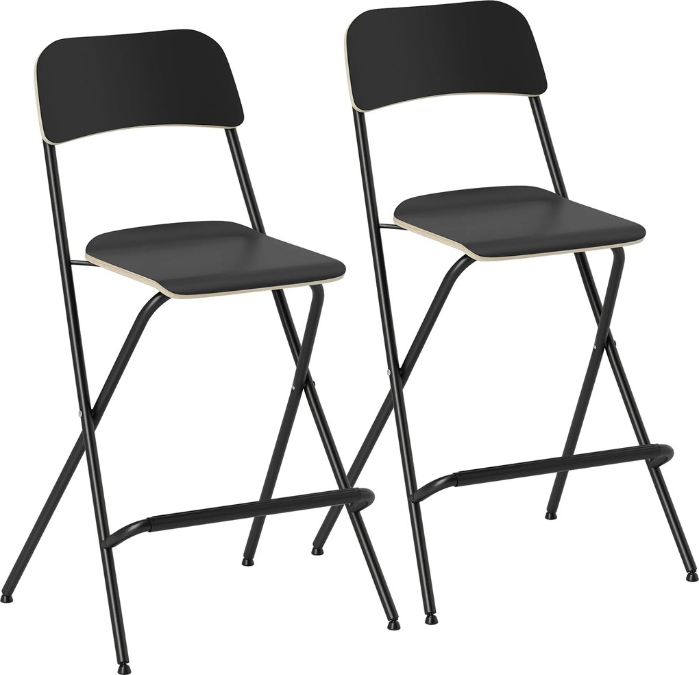 HOMCOM Zestaw 2 Hockerów Barowych, składane hockery z stalową ramą, do kuchni, jadalni, czarny