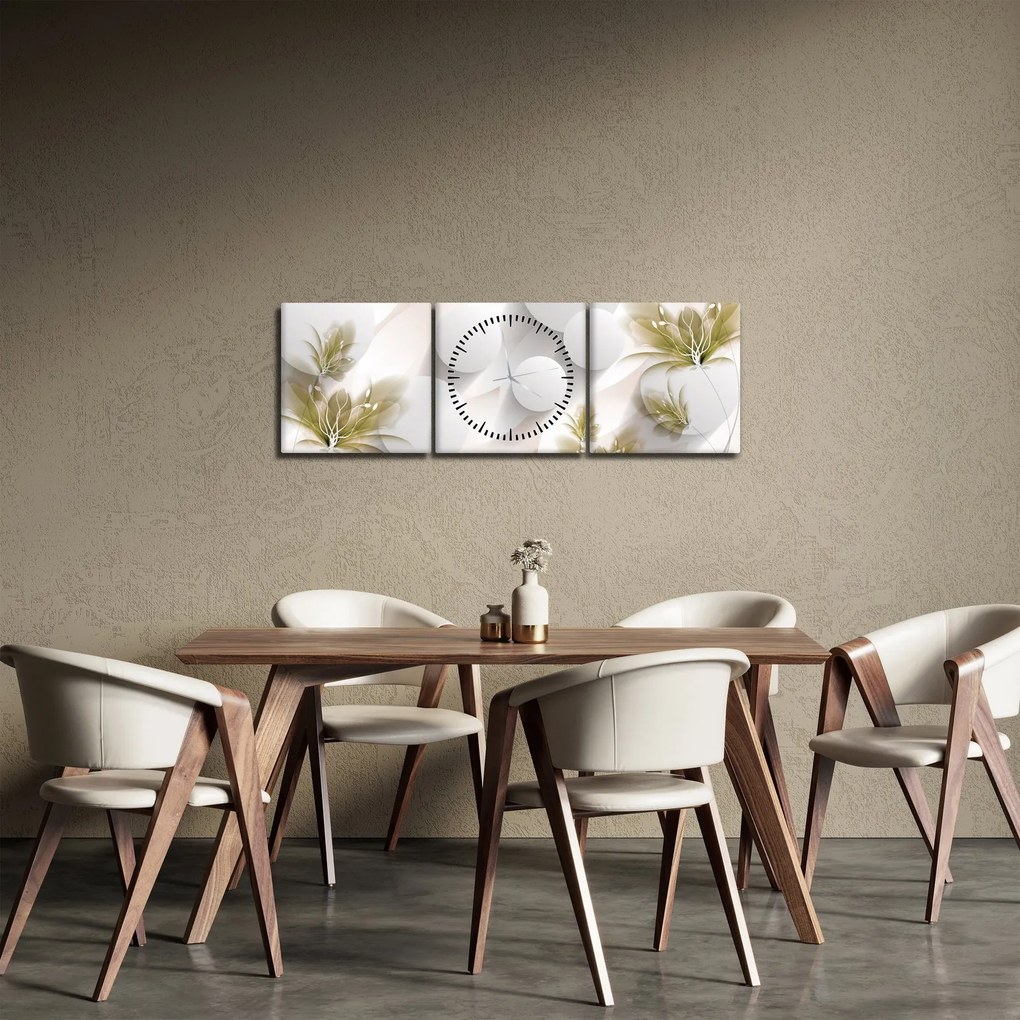 Obraz - 3D koła z kwiatami (z zegarem) (90x30 cm)