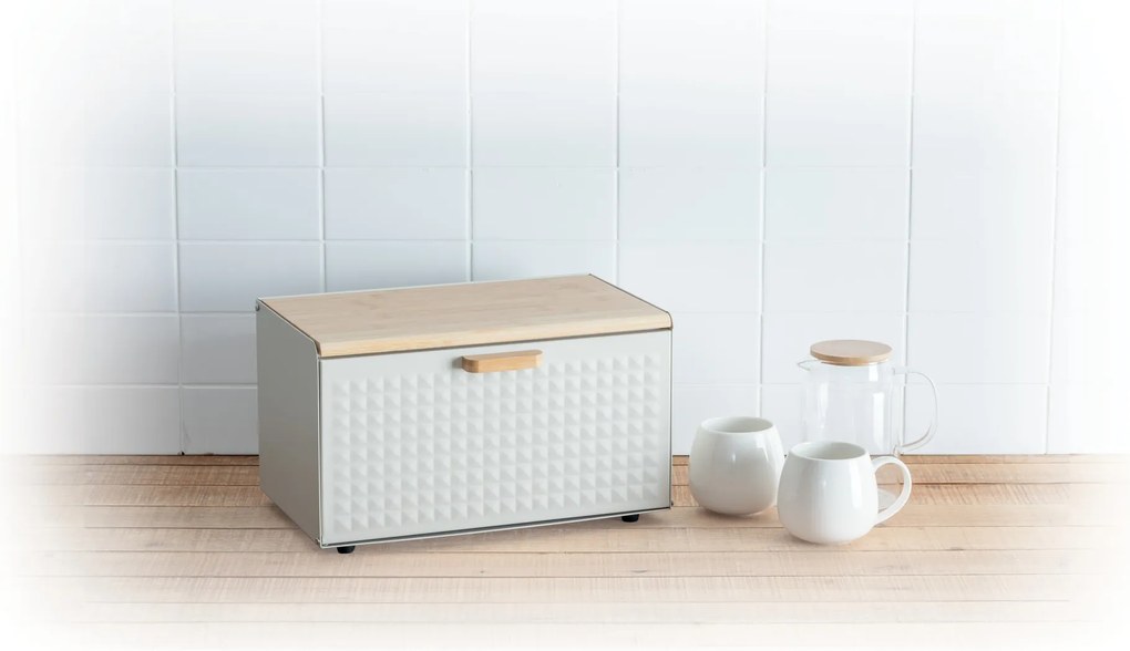 Metalowy chlebak SENSIA z bambusową pokrywą