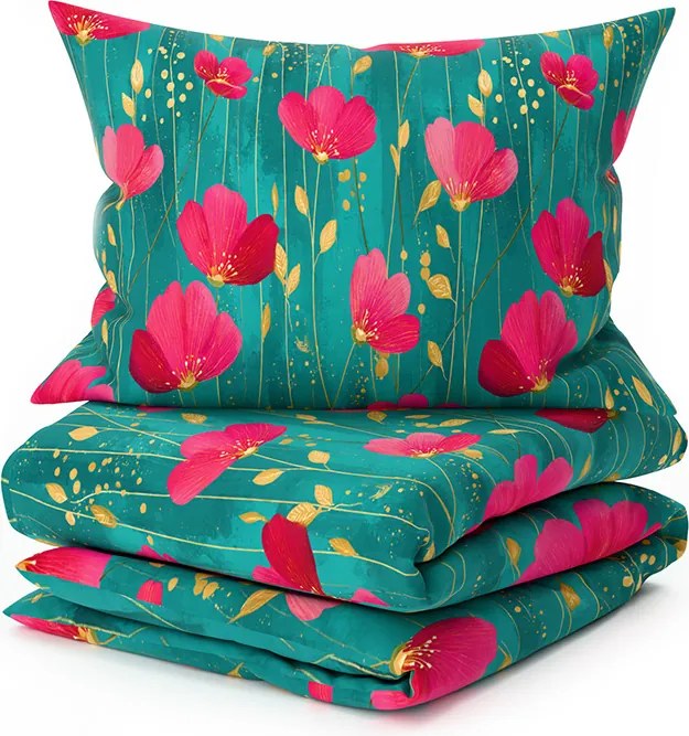 PrzytulneMieszkanie.pl PrzytulneMieszkanie.pl Bawełniana pościel VIVIDELLE POLY zielona Rozmiar pościeli: 2 szt 70 x 90 cm | 200 x 220 cm