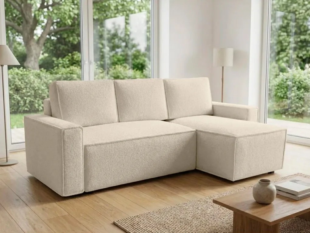 PROMOCJA Rozkładany narożnik SMART BOUCLE 232x143 cm, kremowy II. jakość