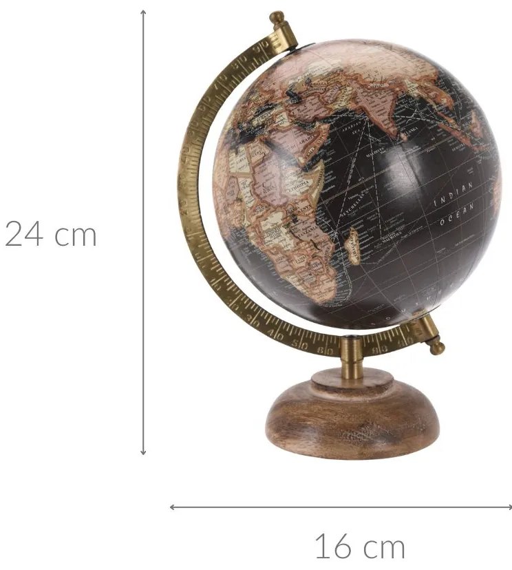 Duży globus na podstawie z drewna mango, Ø 16 cm