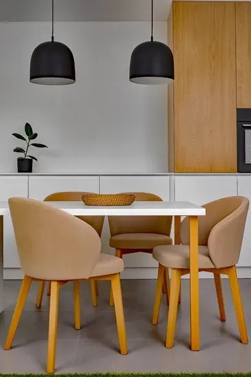 Beżowe welurowe krzesło drewniane dąb artisan N5-B74