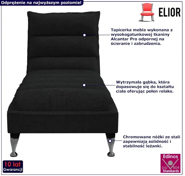 Elegancki czarny szezlong na chromowanych nóżkach - Ikrov 3X