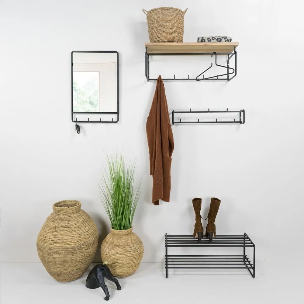 Czarno-naturalny metalowy wieszak ścienny z półką Clint – Spinder Design