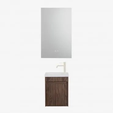 Zestaw Wiszących Mebli Łazienkowych Zintegrowany Z Umywalką Narek Ciemna Czerń & Prostokątny Led I - Sklum