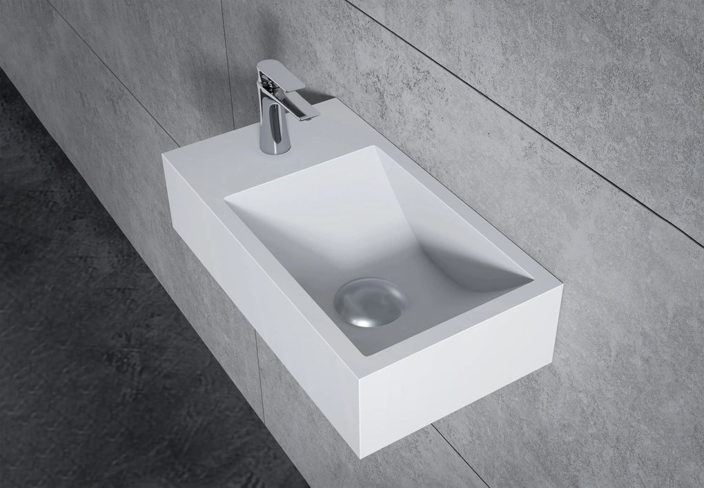 Umywalka ścienna BA18 z odlewu mineralnegoPółka z lewej lub prawej - 40 x 22 x 10 cm
