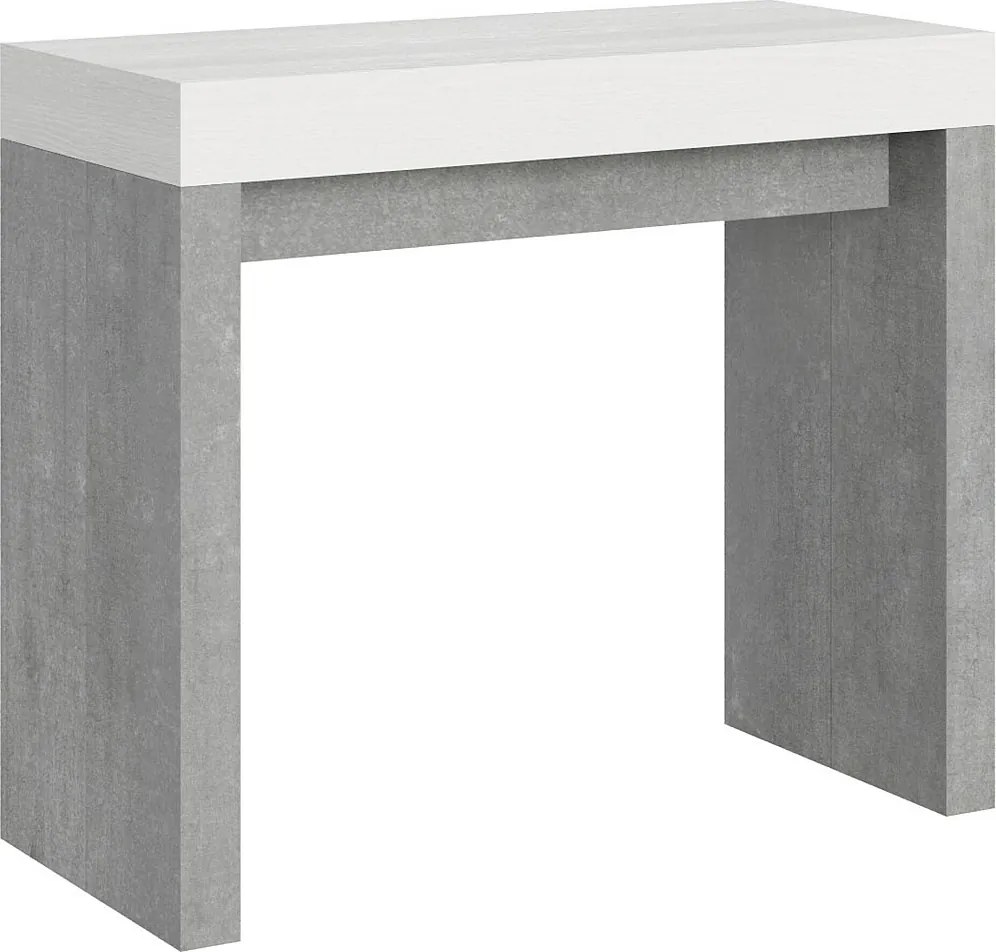 Konsola rozkładana 90x40/196 cm Roxell Mix Small Blat Frassino biała - Struktura Cementu