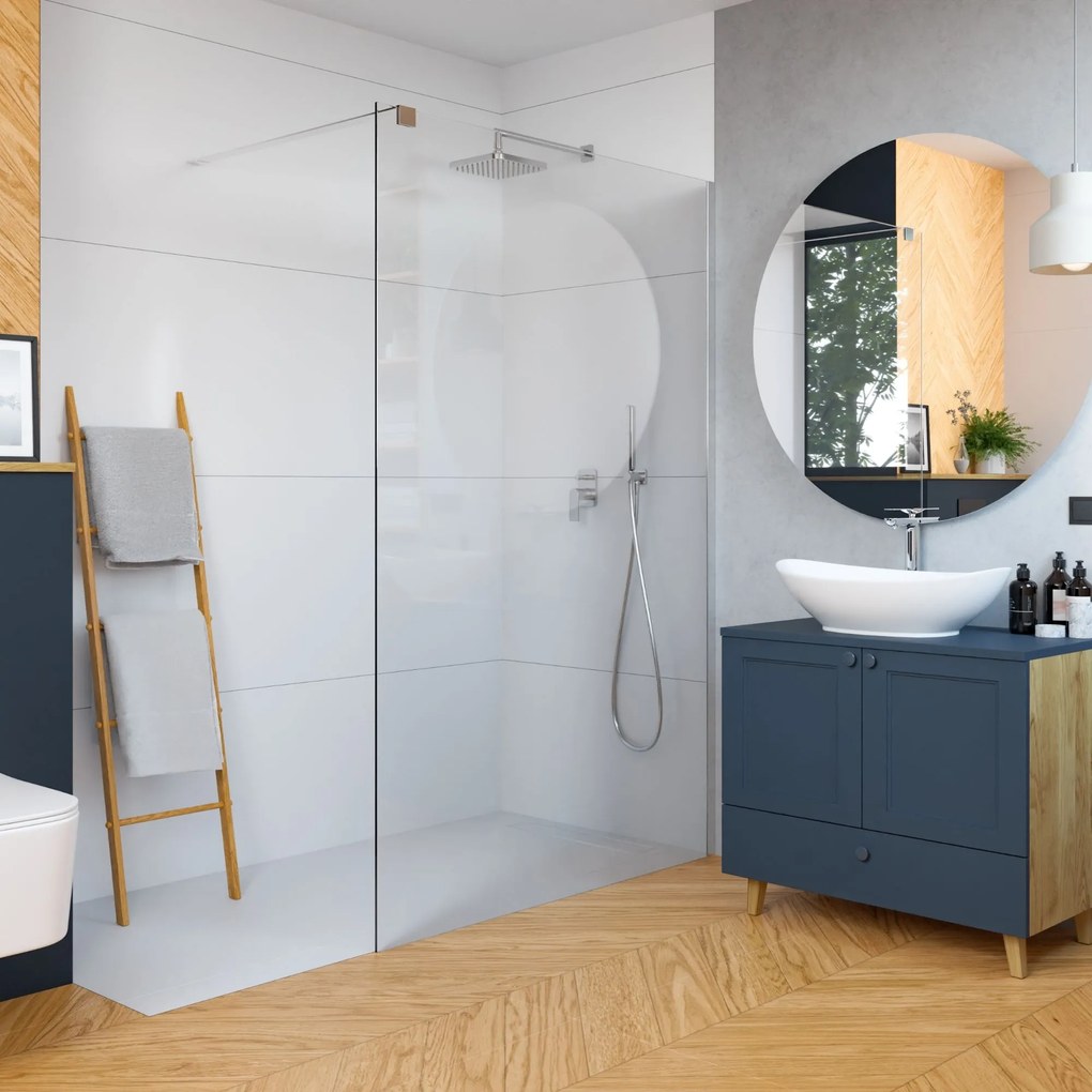 Ścianka prysznicowa WALK IN FIX przezroczysta prostokątna 8 mm Molis Classic Clear MASSI | rożne rozmiary : Kolor profili kabiny - chrom / srebrny, Szerokość ścianki - 120 cm, Typ montażu - WALK in FIX (Do ściany)