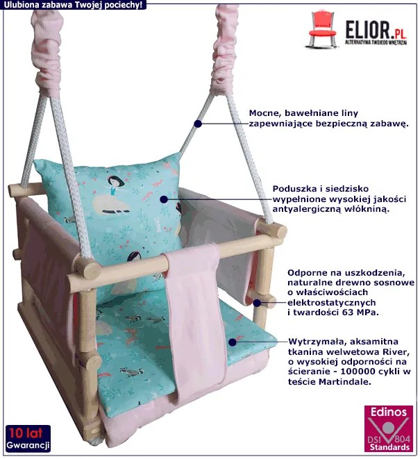 Welwetowa huśtawka dla dziewczynki 5 wzorów W4-S54