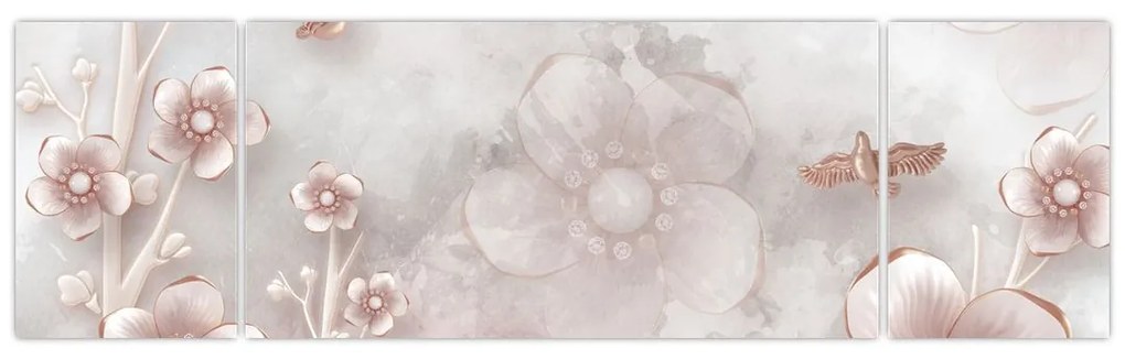 Obraz - Różowe kwiaty (170x50 cm)
