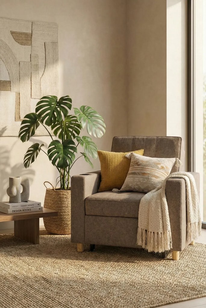 Beżowy rozkładany fotel z podnóżkiem amerykanka S4-E13