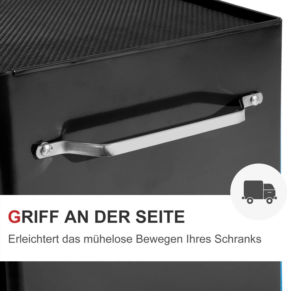 HOMCOM Szafka na Narzędzia, Skrzynka Narzędziowa, 5 Szuflad, na Kółkach, Stal, Czarna