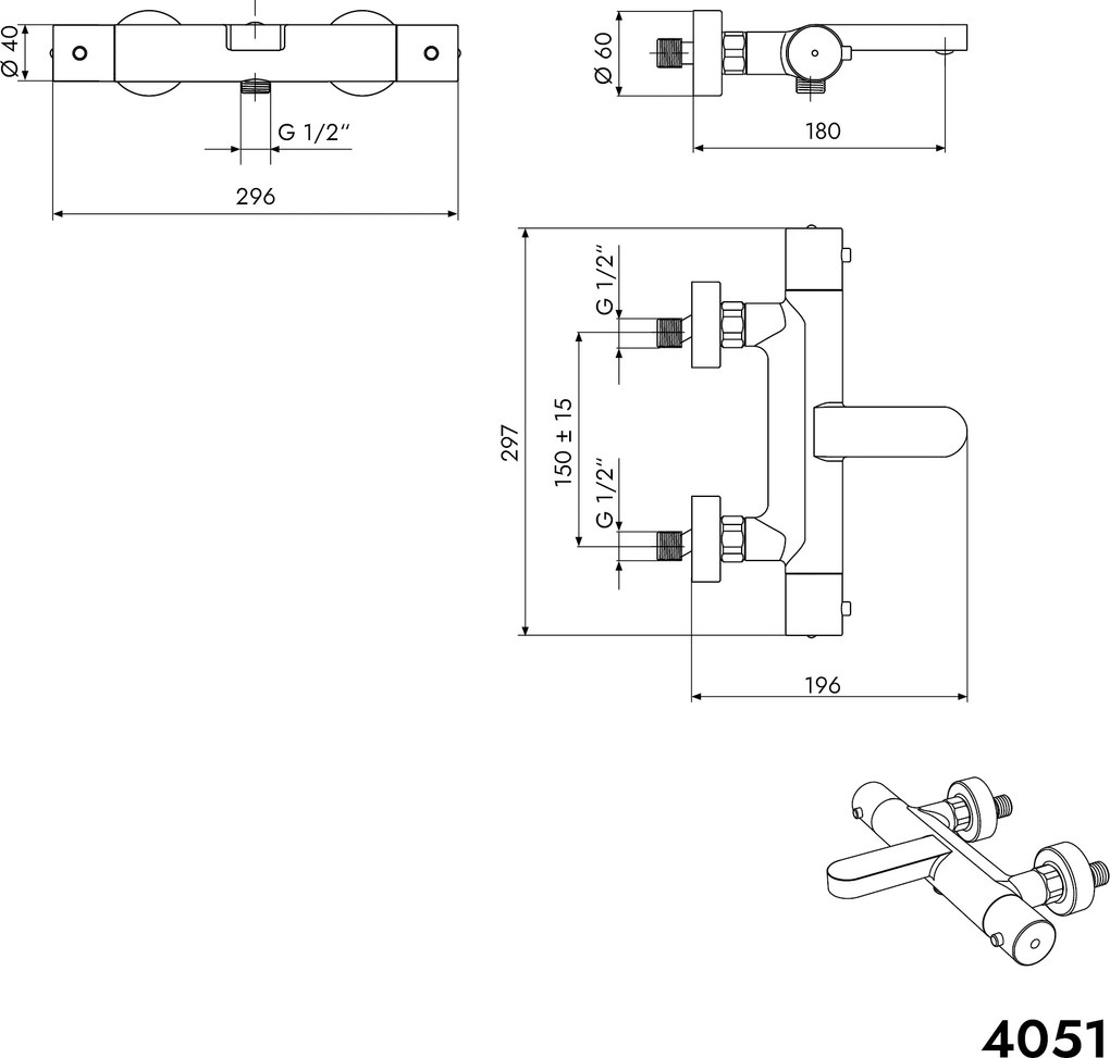 Bateria wannowa ścienna 4051
