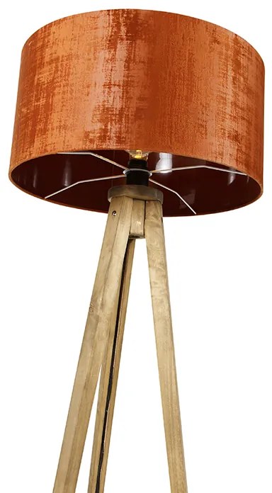 Rustykalny / Vintage statyw vintage z drewnianą podstawą i czerwonym kloszem 50 cm - Tripod Classic Rustykalny / Vintage Oswietlenie wewnetrzne