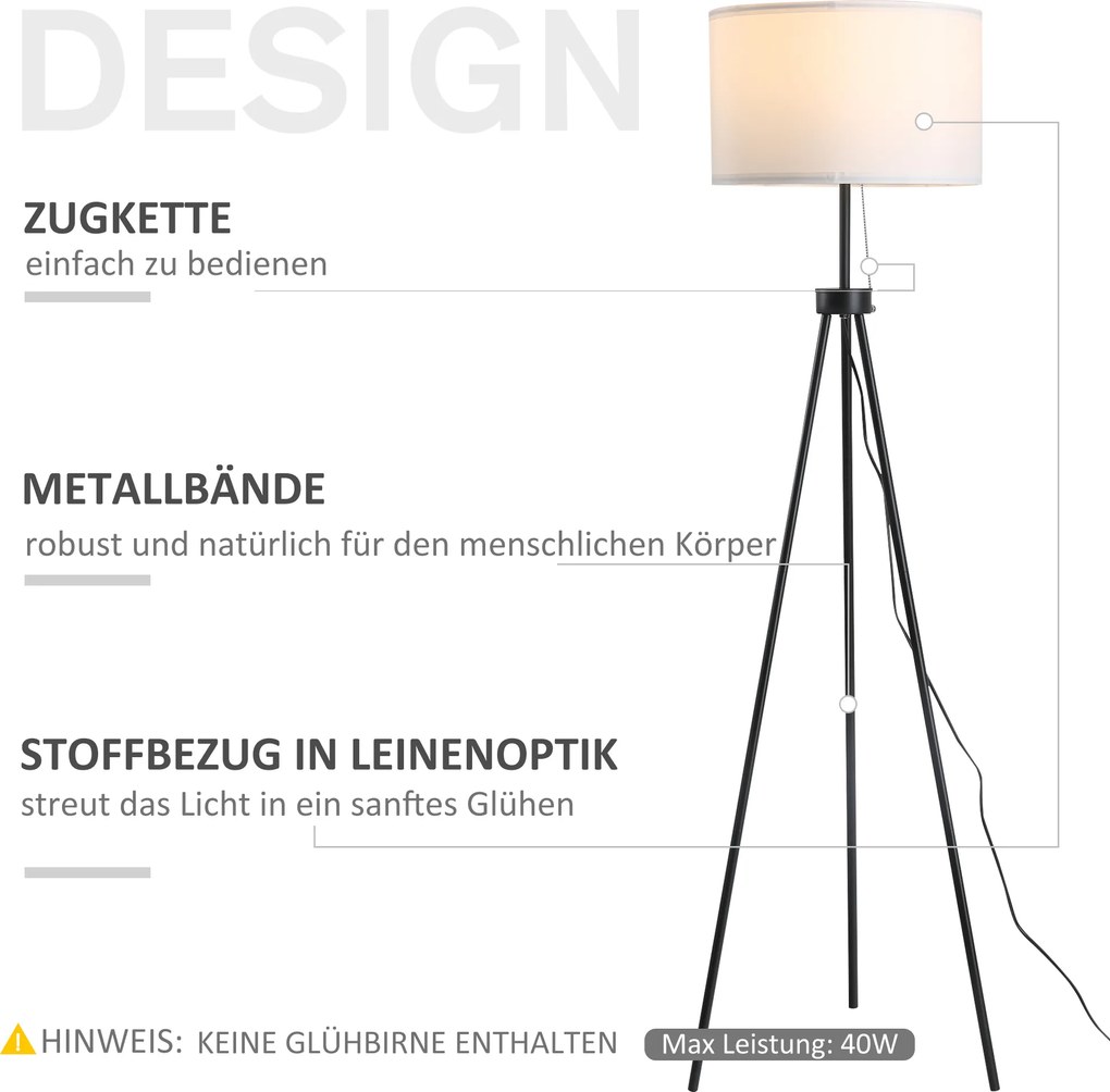 Elegancka Lampa Podłogowa HOMCOM na Statywie, Czarno-Biała