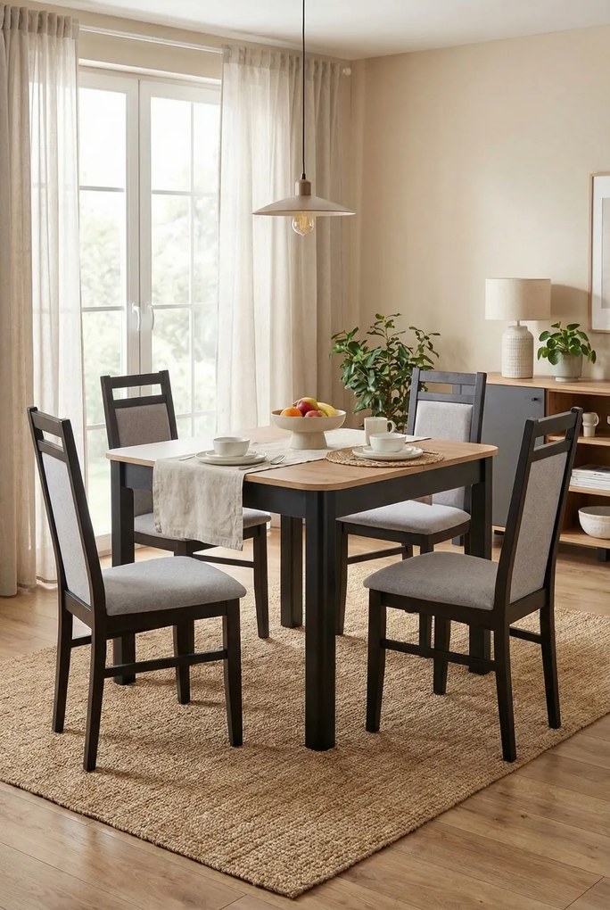 Rozkładany stół kwadratowy dąb artisan + czarny H8-M73