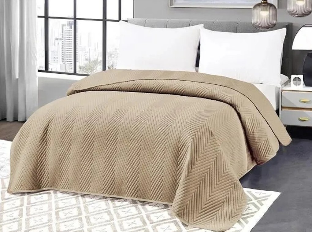 Beżowa aksamitna narzuta na łóżko ARROW VELVET Rozmiar: 200 x 220 cm