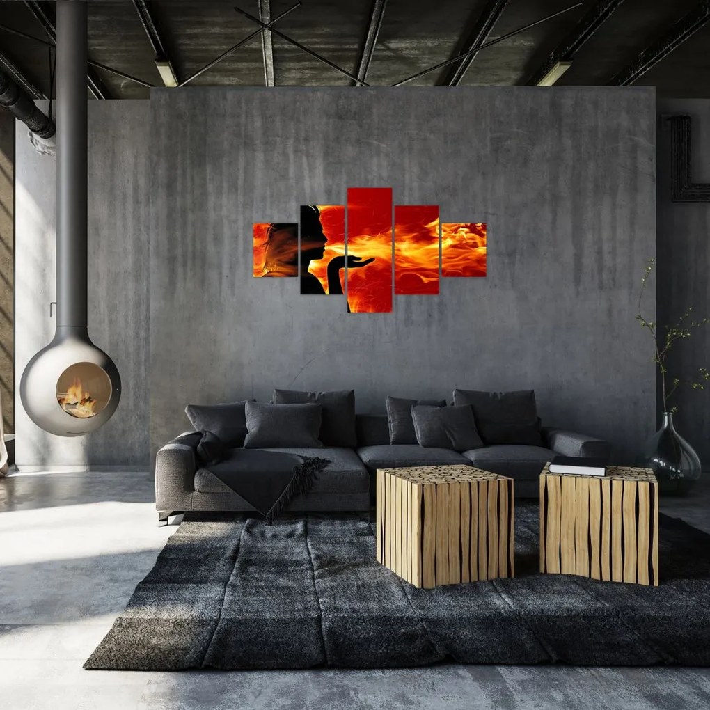 Obraz kobiety z płomieniami (125x70 cm)