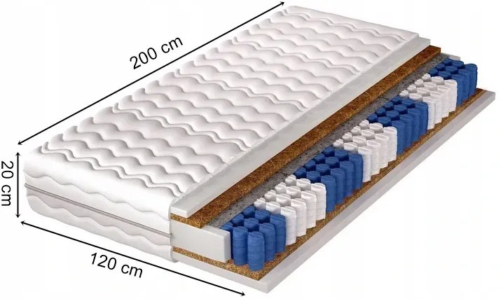 Kieszeniowo-kokosowy materac H5 z pokrowcem 120x200 K2-E62