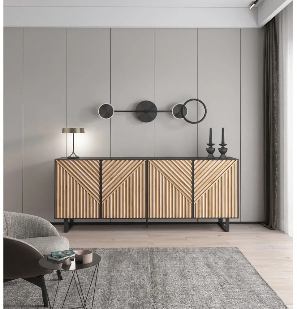 Czarno-naturalna komoda w dekorze dębu 201x80x40 cm Alana – Marckeric