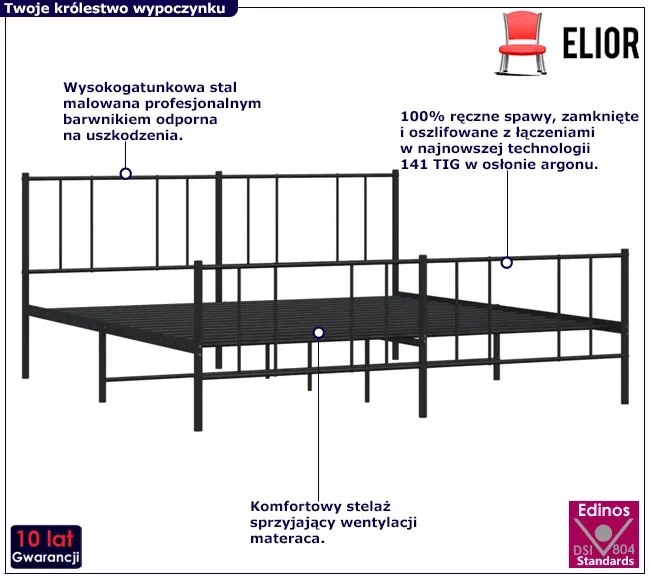 Czarne metalowe łóżko małżeńskie 200x200cm Merids