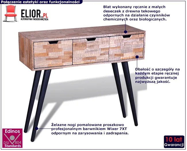 Drewniana konsola z trzema szufladami S0-K28