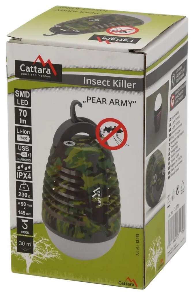 Cattara Latarka ładowana z łapką na owady Pear army, 70 lm