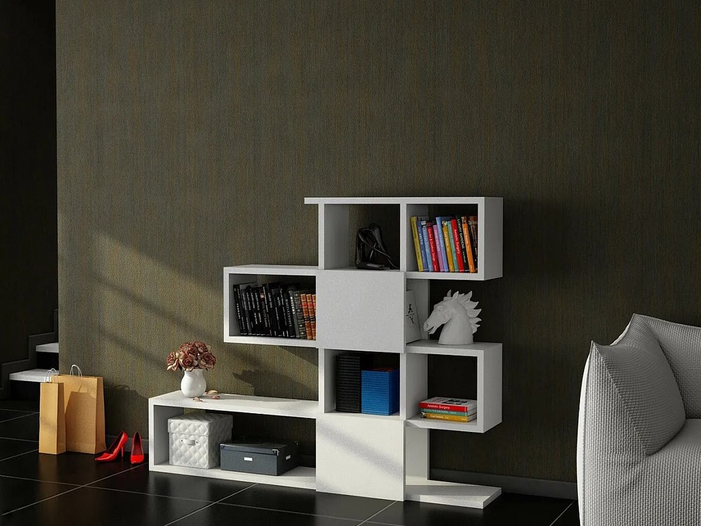 Nowoczesny regał na książki – 120 cm x 109 cm x 19,5 cm – Biały – Płyta wiórowa pokryta melaminą