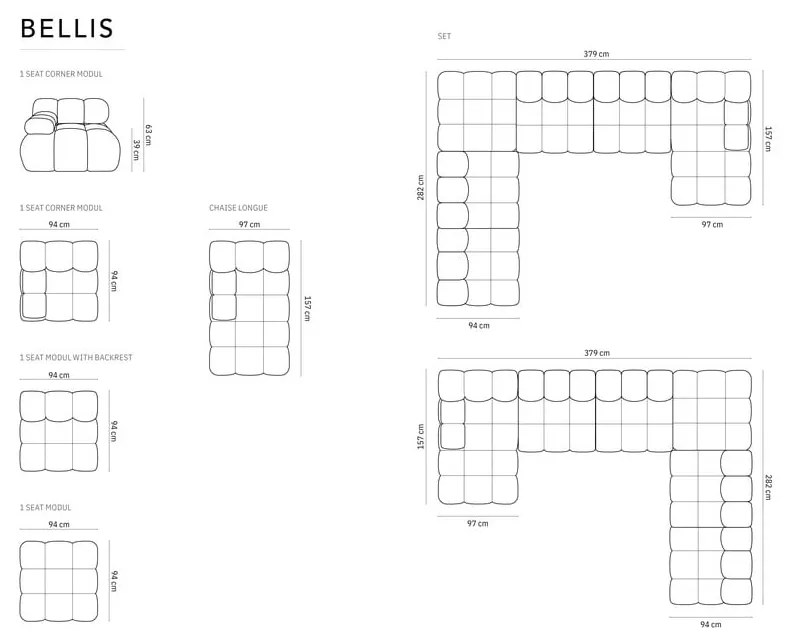 Czarna aksamitna sofa 379 cm Bellis – Micadoni Home