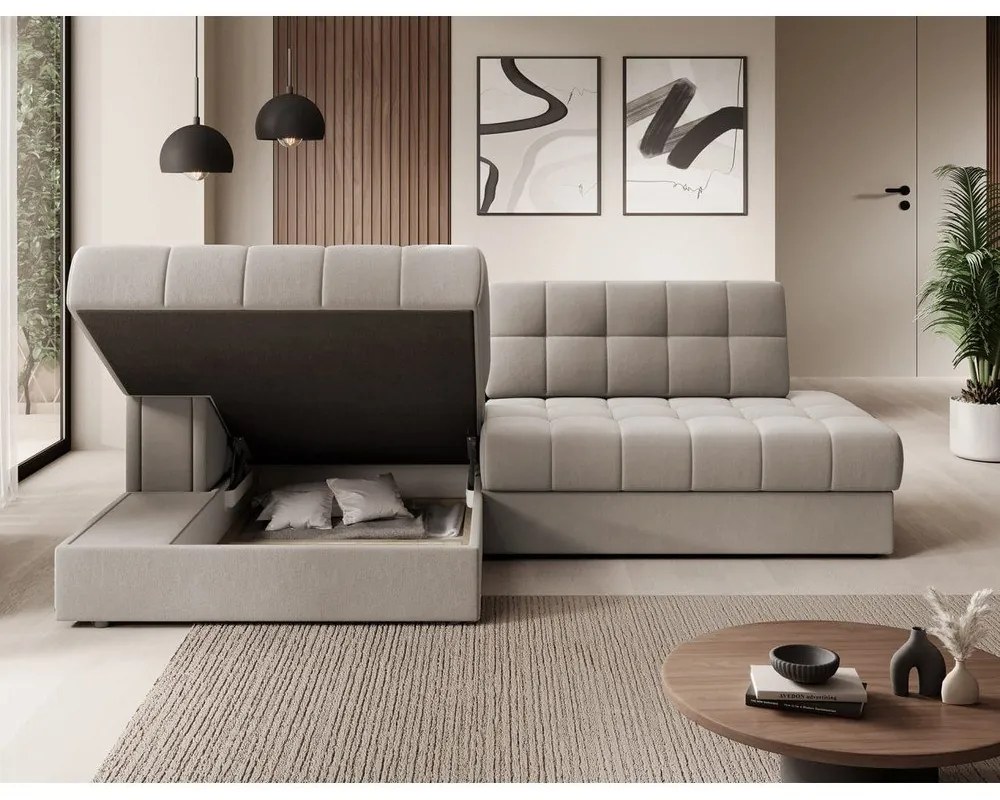 Beżowy aksamitny rozkładany narożnik (lewostronny/z szezlongiem) Blezalt – ELTAP