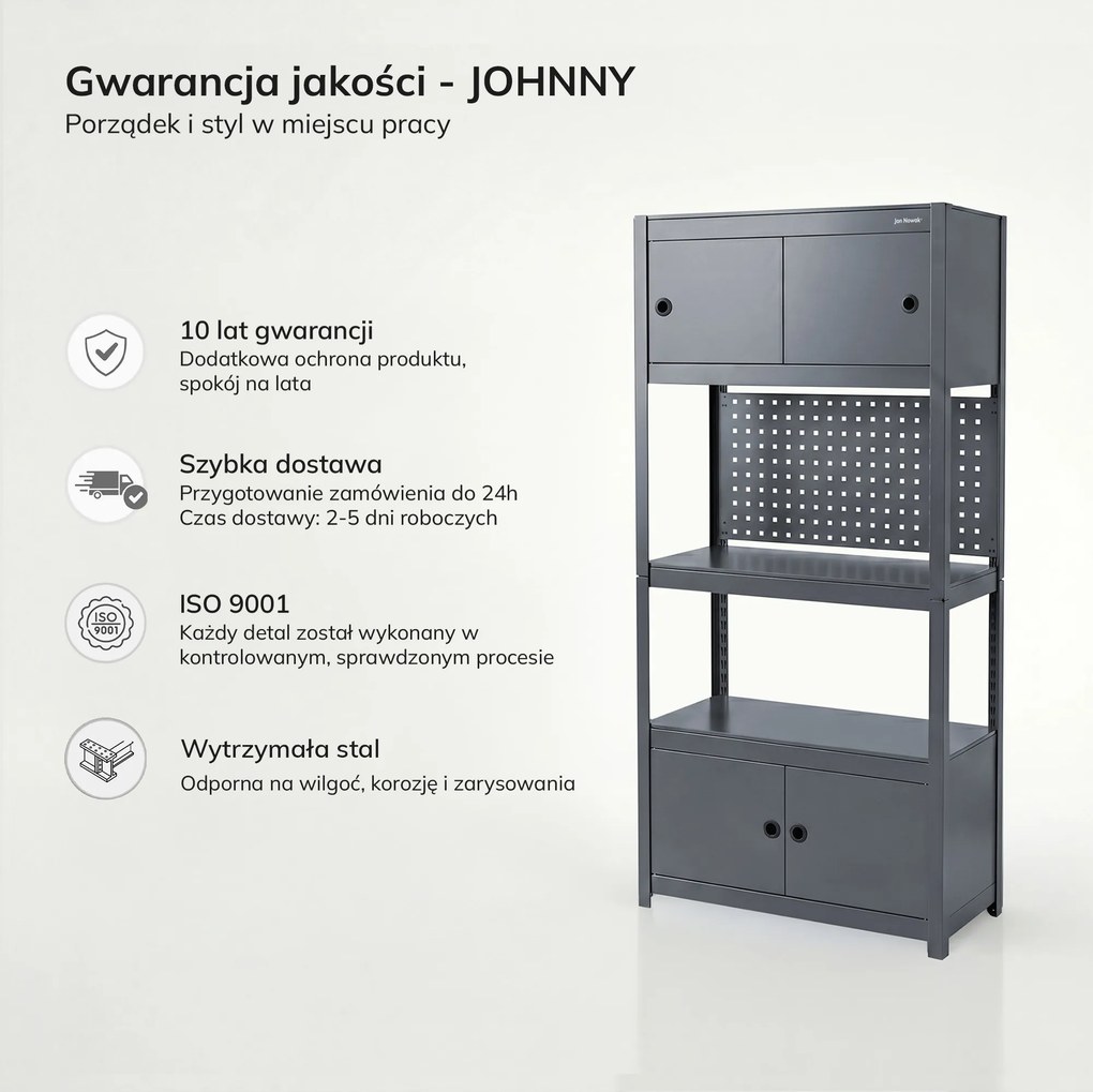 Regał metalowy z szafkami antracytowy: JOHNNY, 1800 x 800 x 420 mm
