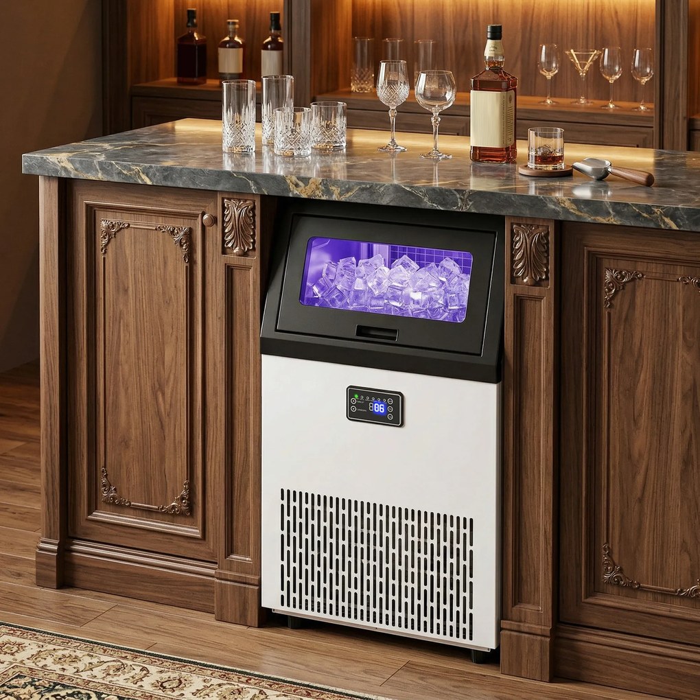 HOMCOM Komercyjna maszyna do lodu, 55 kg/24 h stal nierdzewna, wolnostojąca lub do zabudowy z 13 kg pojemnikiem | Aosom PL