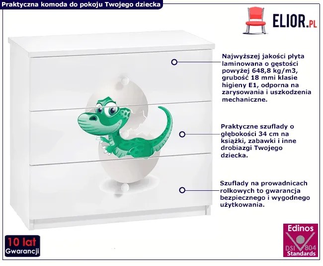 Komoda dziecięca z szufladami dino W0-W27