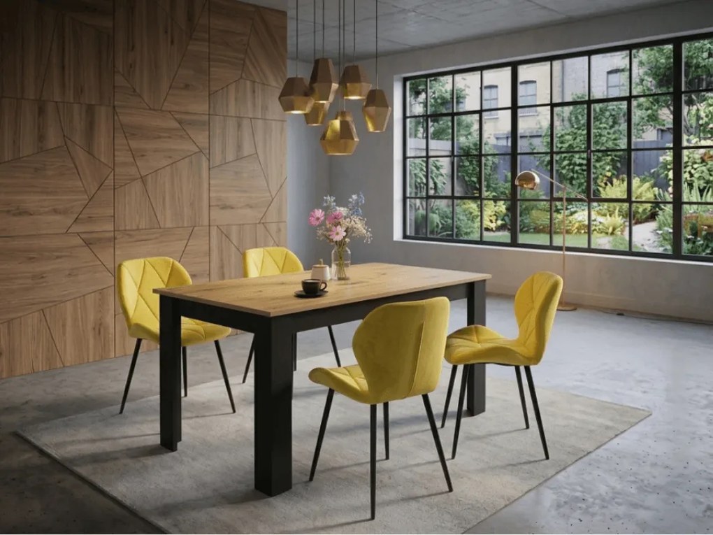 Krzesło do jadalni MANGO VELVET z czarnymi nogami, żółte
