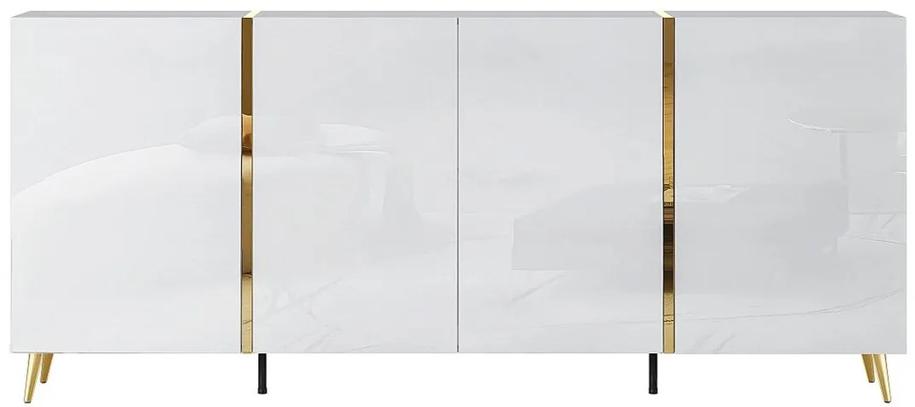 Kredens 4-drzwiowy - 200 cm - Błyszczący biały i Złoty - MARZIALO