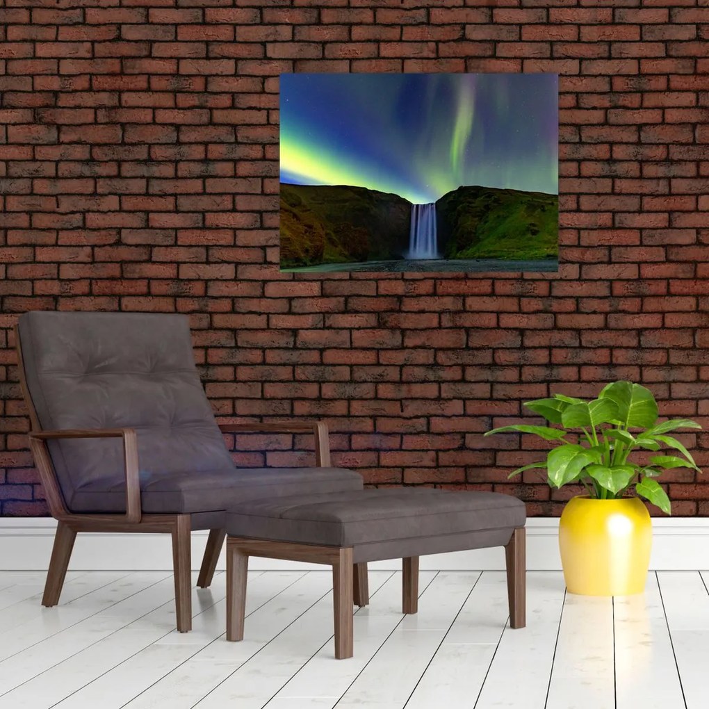 Obraz na szkle - Zorza polarna na Islandii (70x50 cm)