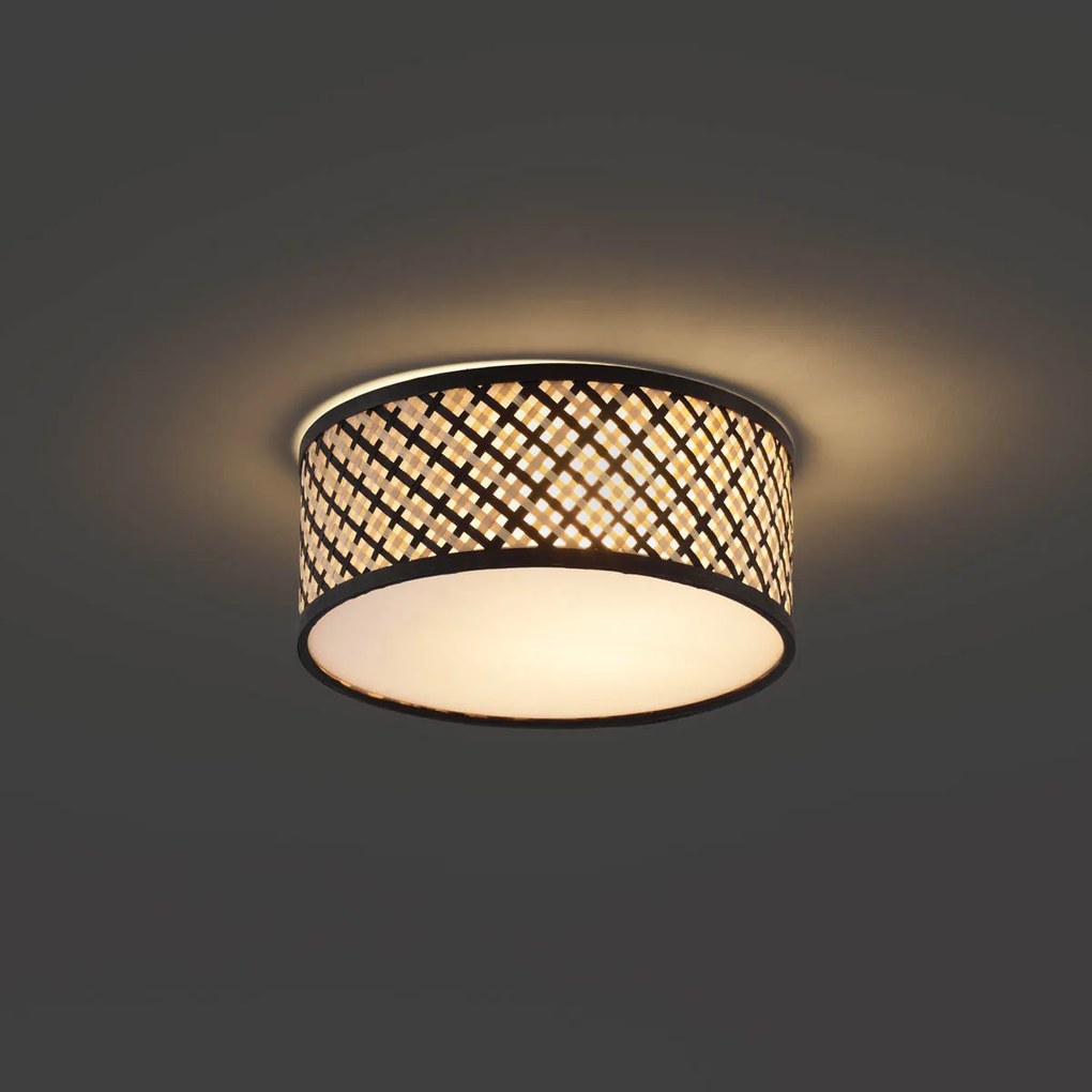 Orientalna lampa sufitowa z rattanu z czarnym wykończeniem 30cm - Tremmo