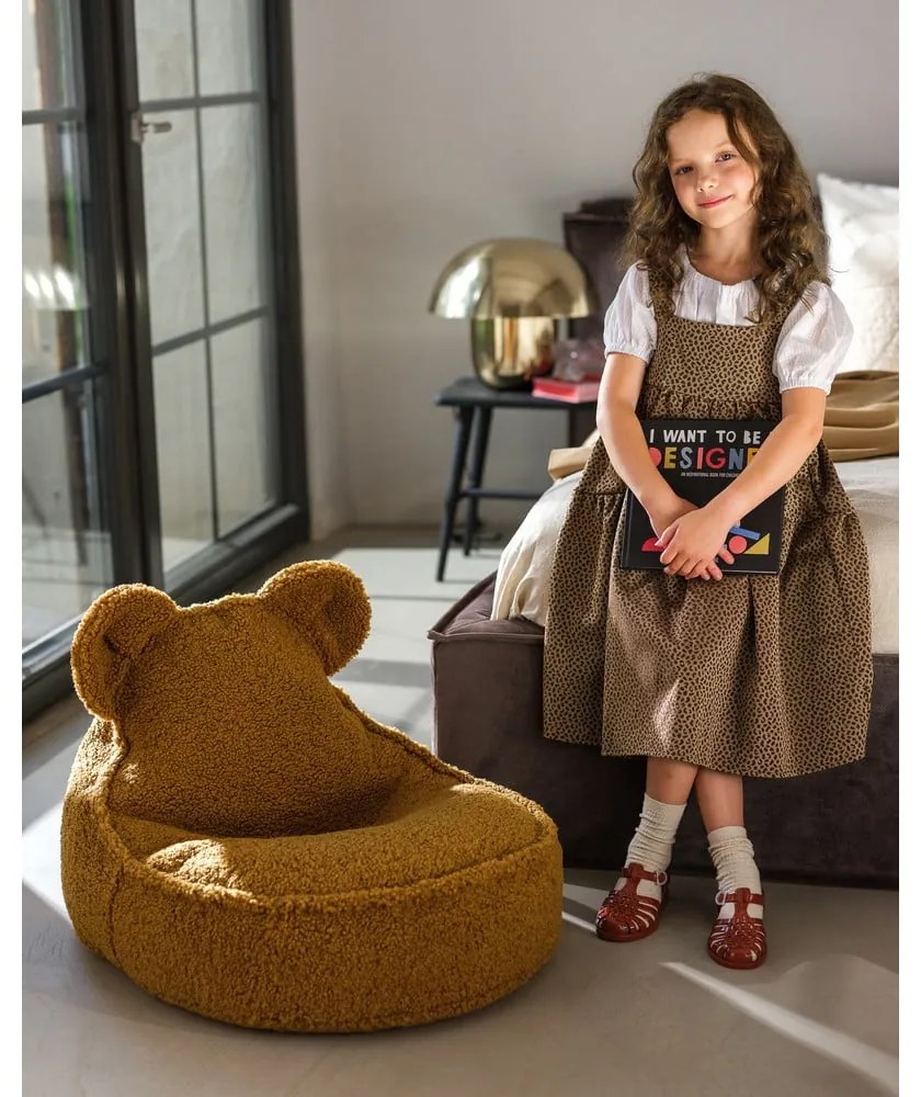 Brązowy dziecięcy worek do siedzenia z materiału bouclé Bear – Wigiwama