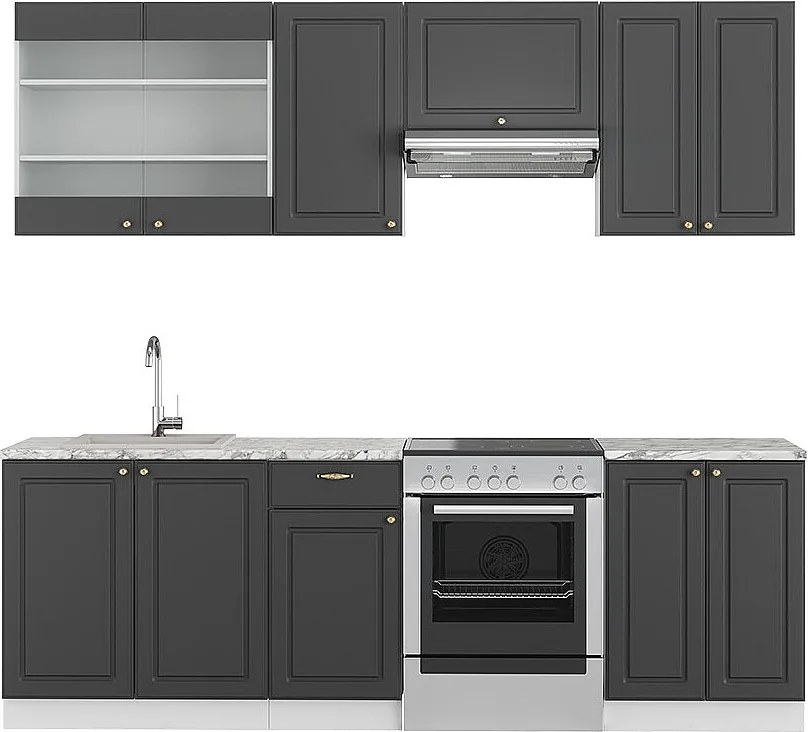 Szafki kuchenne antracytowo-złoto-biały 240x46x81.6 fame-line