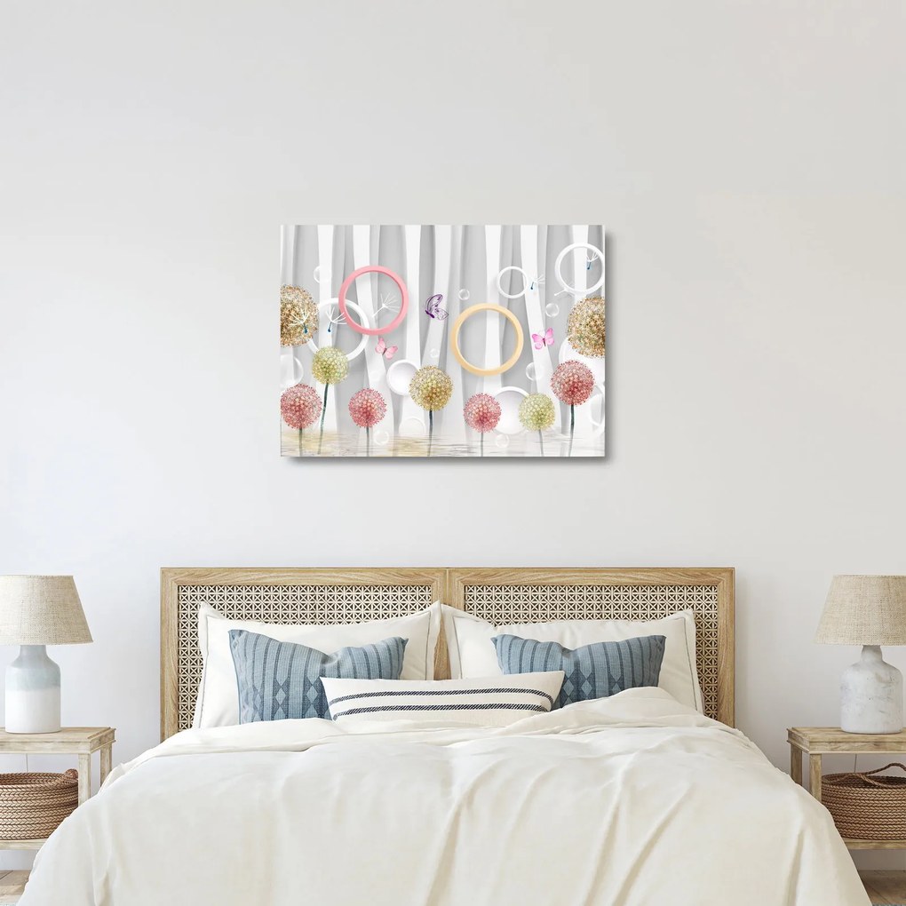 Abstrakcyjny obraz z dmuchawcami (70x50 cm)