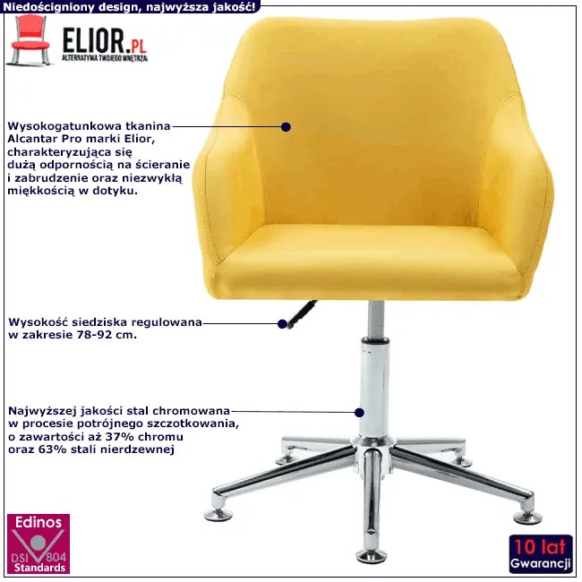Żółty tapicerowany fotel obrotowy do biura - Asturix