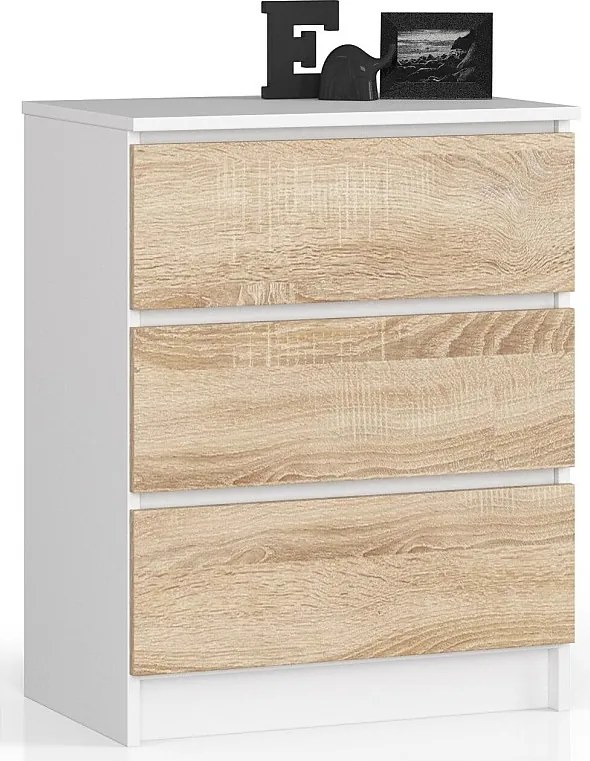 Komoda AKORD K60 Biała 60 cm 3 szuflady kolor Dąb Sonoma mat 60x40x77 cm